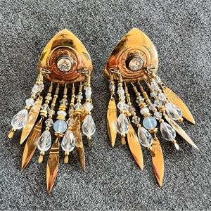Artison Signed TABRA Vintage Gold Filled Chandelier Earrings CZ Stone Beads